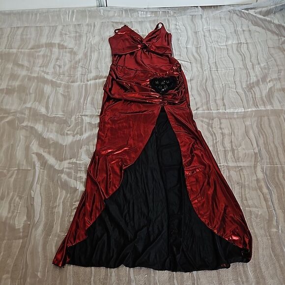 Halloween Metallic Twisted Front Spaghetti Straps Maxi Dress Small RubyRed - Picture 9 of 16